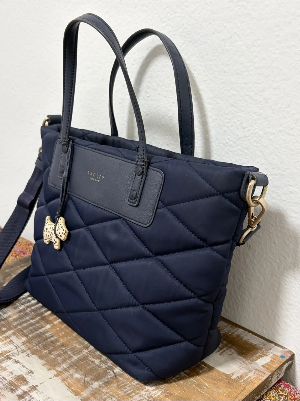 Radley London Navy Blue Quilted Handled Shoulder Crossbody Bag - EC